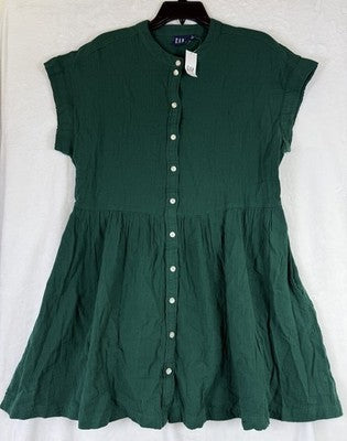 Gap Cotton Gauze Mini Shirtdress Large Women Green Short Sleeve New NWT