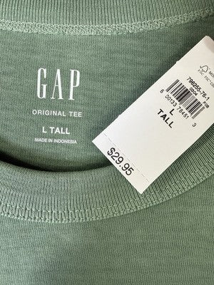 Gap Original Tee Large Tall Mens Green Short Sleeve Relaxed T Shirt New NWT