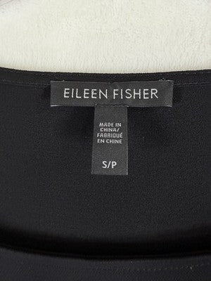 Eileen Fisher Asymmetrical Hem Silk Top Black Small Tunic 3/4 Sleeves Womens