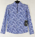 IBKUL Womens Long Sleeve Top XS 1/4 Zip Mock Neck Blue Gingham Check Golf 18076