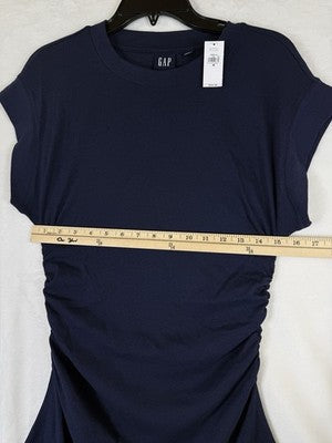 Gap Ruched Mini Dress Medium Short Sleeve Navy Blue Knit Womens Cotton Modal New