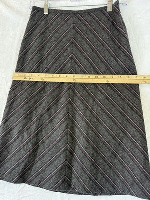 Ann Taylor Loft Skirt 0 A Line Wool Blend Gray Striped Midi