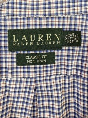 Lauren Ralph Lauren Shirt Mens 16.5 32/33 Blue Plaid Long Sleeve Button Non Iron