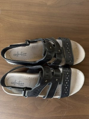 Clarks Womens Sandals 8.5W Black Leather Slingback Lexi Qwin
