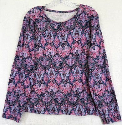 Talbots Tee XL Long Sleeve Cotton Stretch Top Purple Paisley Womens