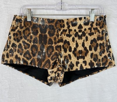 Edikted Micro Shorts Leopard Print Sequined Medium Womens