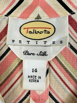 Vintage Talbots Top 14 100% Silk Sleeveless Striped Womens V Neck Blouse