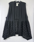 LOGO by Lori Goldstein Eyelet Open Front Sleeveless Cardigan Vest Black Large