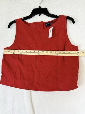 Gap Cropped Top Medium Petite Linen Blend Crop Shell Tank Sleeveless Red New NWT