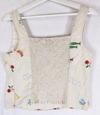 Gap Linen Blend Top Skort Set Medium Womens Beige Embroidered 2Pc Sleeveless New