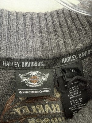 Harley Davidson Sweater Mens XL Gray Logo Wool Blend *FlawRead