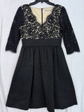 Eliza J Dress 6 Black Fit Flare Cocktail Above Knee Short Lace 3:4 Sleeve Womens