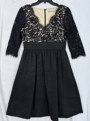 Eliza J Dress 6 Black Fit Flare Cocktail Above Knee Short Lace 3:4 Sleeve Womens