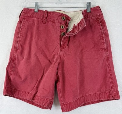 Hollister Cargo Shorts 31 Mens Red 8” Button Fly Chino 100% Cotton Flat Front
