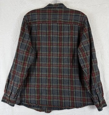 LL Bean Scotch Plaid Flannel Shirt Womens XL Gray Red Relaxed Fit Button Up Top