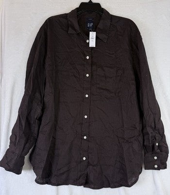 Gap 100% Linen Shirt Large Tall Womens Long Sleeve Brown Button Up Top New NWT