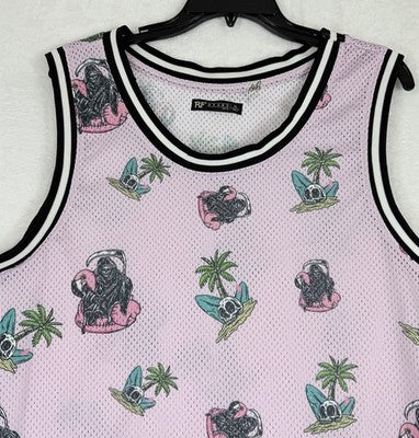 Men’s XL Tank Top Large Shorts Set Pink Skulls Grim Reaper Sleeveless Shirt