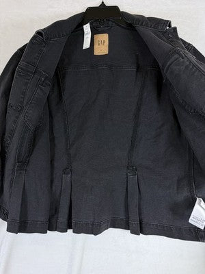Gap Denim Jacket Women Large Petite Jean Peplum Black Wash New NWT