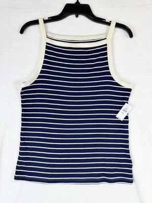 Gap Top Large Tall Womens Modern Apron Neck Tank Navy Blue White Striped New