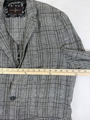 Black Brown 1826 Linen Blazer Large Gray Plaid Jacket Mens