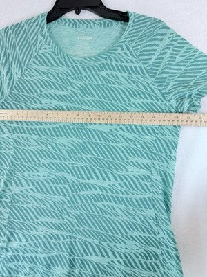 LL Bean Trail Tee Womens Small Green Print Pocket Short Sleeve Top Shirt
