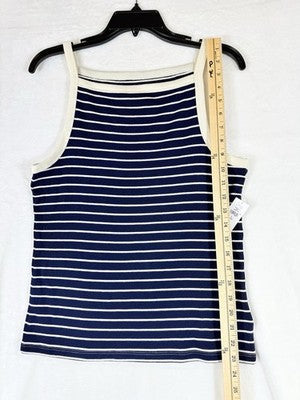 Gap Top Large Tall Womens Modern Apron Neck Tank Navy Blue White Striped New
