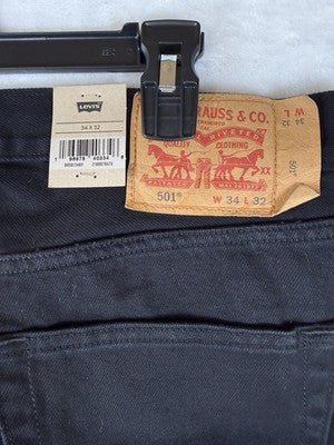 Levis 501 Jeans Mens Button Fly 34x30 Black Original New NWT