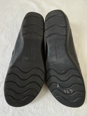 Clarks Womens Shoes 9 Wide Black Leather Cheyn Madi Flats Slip On Loafers 9W