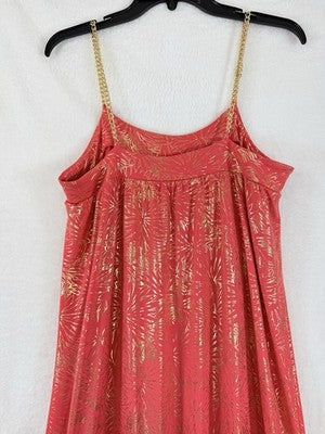 Michael Kors Maxi Dress Small Pink Gold Chain Sleeveless Strappy Floral Womens