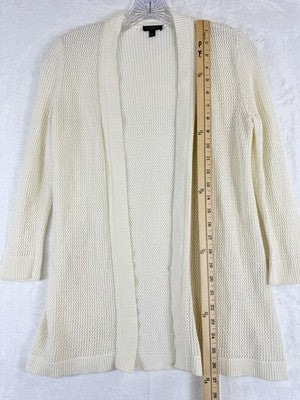 Talbots Cardigan Sweater Size P Petite Small Ivory 100% Cotton Open Knit Front