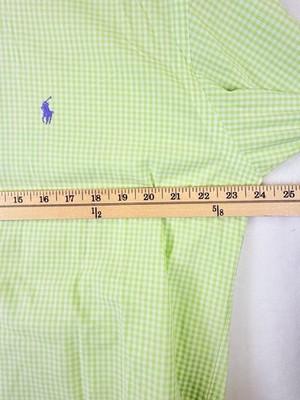 Ralph Lauren Polo Shirt Men Medium Blake Green Check Gingham Short Sleeve Button
