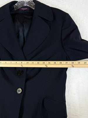 Escada Blazer Womens 38 Navy Blue Jacket Wool 2 Button