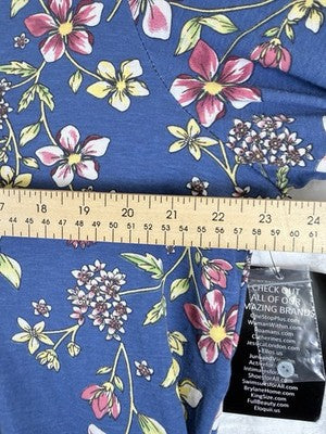Woman Within Tops 3/4 Sleeve Tunic Henley Blue Floral 14 16 Plus Size Womens