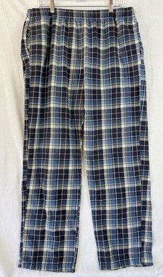 LL Bean Flannel Pajama Pants Large Tall Mens Blue Plaid