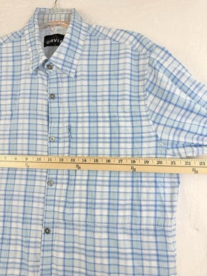 Orvis Button Down Shirt Medium Blue Plaid Long Sleeve Fishing Hiking