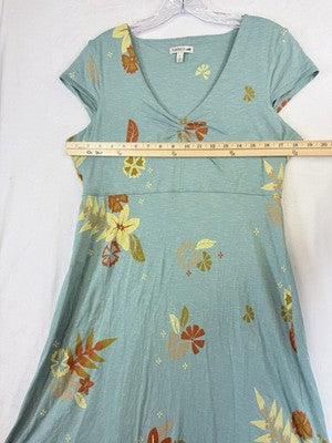 Toad And Co Rosemarie Dress Large Blue V Neck Floral Womens Fit Flare Knit