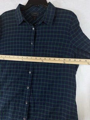 J Crew Boy Fit Shirt 14 Womens Green Blue Plaid Long Sleeve Top Button Up
