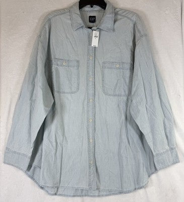 Gap Denim Big Shirt Womens XL Long Sleeve Chambray Light Blue Button Up New NWT