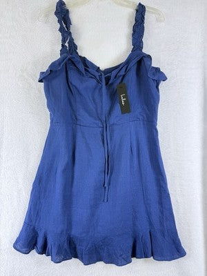 Lulus Mini Dress Large Linen Days Like This Royal Blue Sleeveless Ruffled New