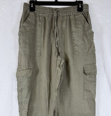 Magaschoni 100% Linen Pants Large Joggers Brown Pull On Cargo Womens