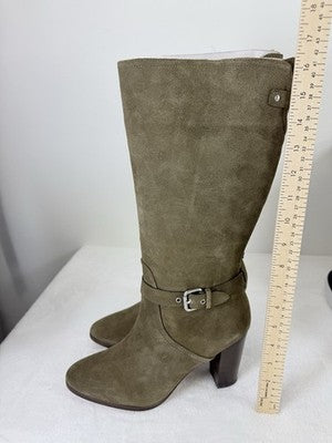 Coach Boots Womens Size 9.5 Beverly Mid Calf Green Suede Leather Block Heel