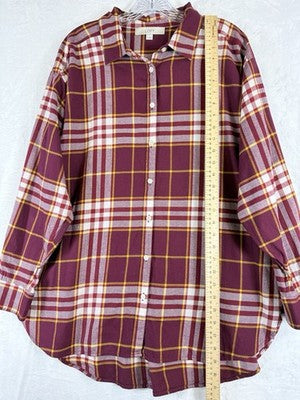 Ann Taylor Loft Flannel Shirt Large Top Womens Plaid Long Sleeve Button Up