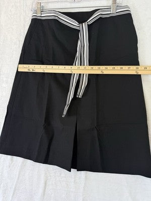 Talbots A Line Skirt 6 Black Tie Belt Cotton Stretch Womens