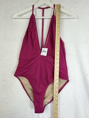 Frederik’s Of Hollywood Swimsuit Large One Piece Pink Plunging V Neck New NWT