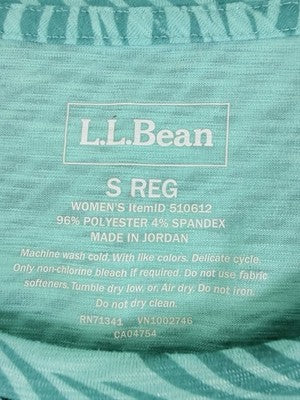 LL Bean Trail Tee Womens Small Green Print Pocket Short Sleeve Top Shirt