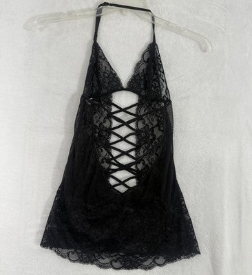 Fredericks Of Hollywood Lingerie Small Black Strappy Negligee Womens Seduction