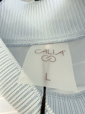 Calia Top Large Crop Mock Neck Knit Blue White Striped New NWT