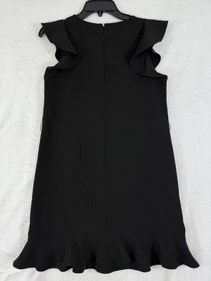 Ann Taylor LOFT Dress 4 Petite S Hi pet Black Ruffle Sleeve A-Line Shift Womens