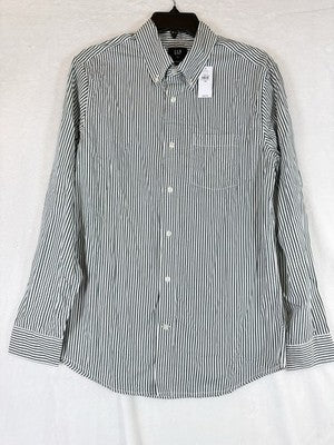 Gap Mens Shirt XS Button Up Cotton Poplin Classic Green White Striped Button New