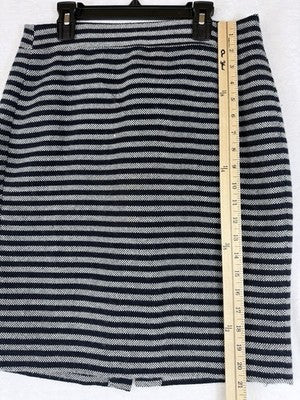 J Crew Pencil Skirt 4 Wool Blend Gray Navy Blue Striped Womens